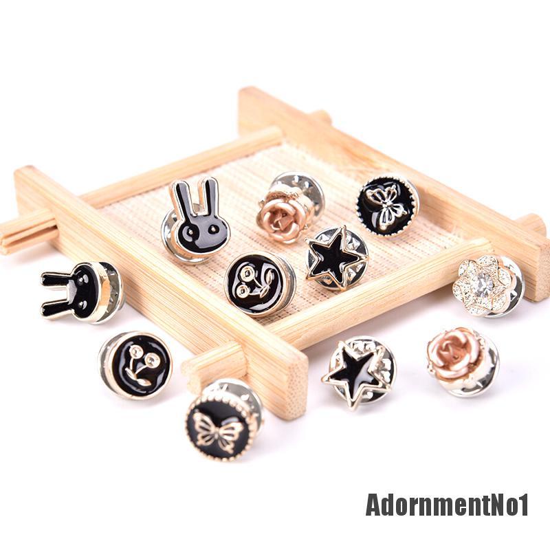 (Adornmentno1) 10pcs / set Bros Pin Bentuk Bunga Aksen Mutiara + Kristal Untuk Aksesoris Wanita