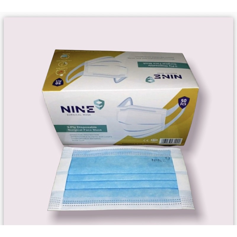 Masker Nine Masker Surgical Face Mask 3 Ply(model Tali Lebar)