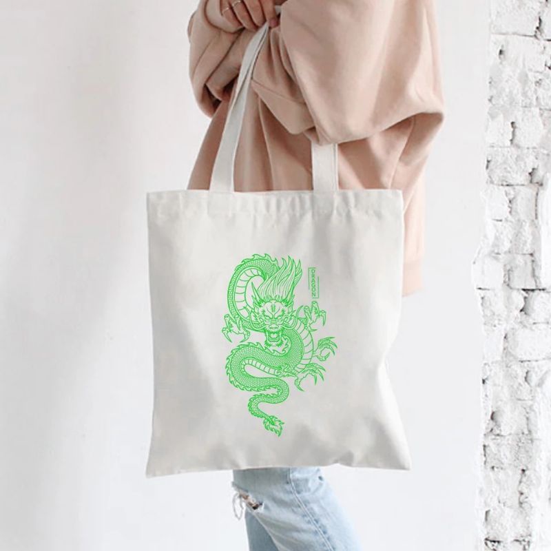 Nudie Bag Resleting Tas tote bag Tas Kanvas Gambar Naga Tas Pembelanja Tas Wanita Gaya Punk Gotik Kapasitas Besar Harajuku Tas Bahu Klasik Tas Tangan Pakai Resleting