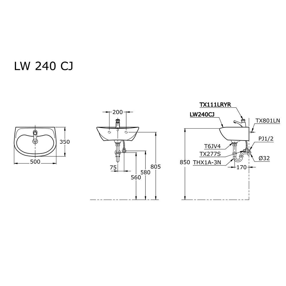 Wastafel TOTO LW 240 CJ Body Only / Hanya Body