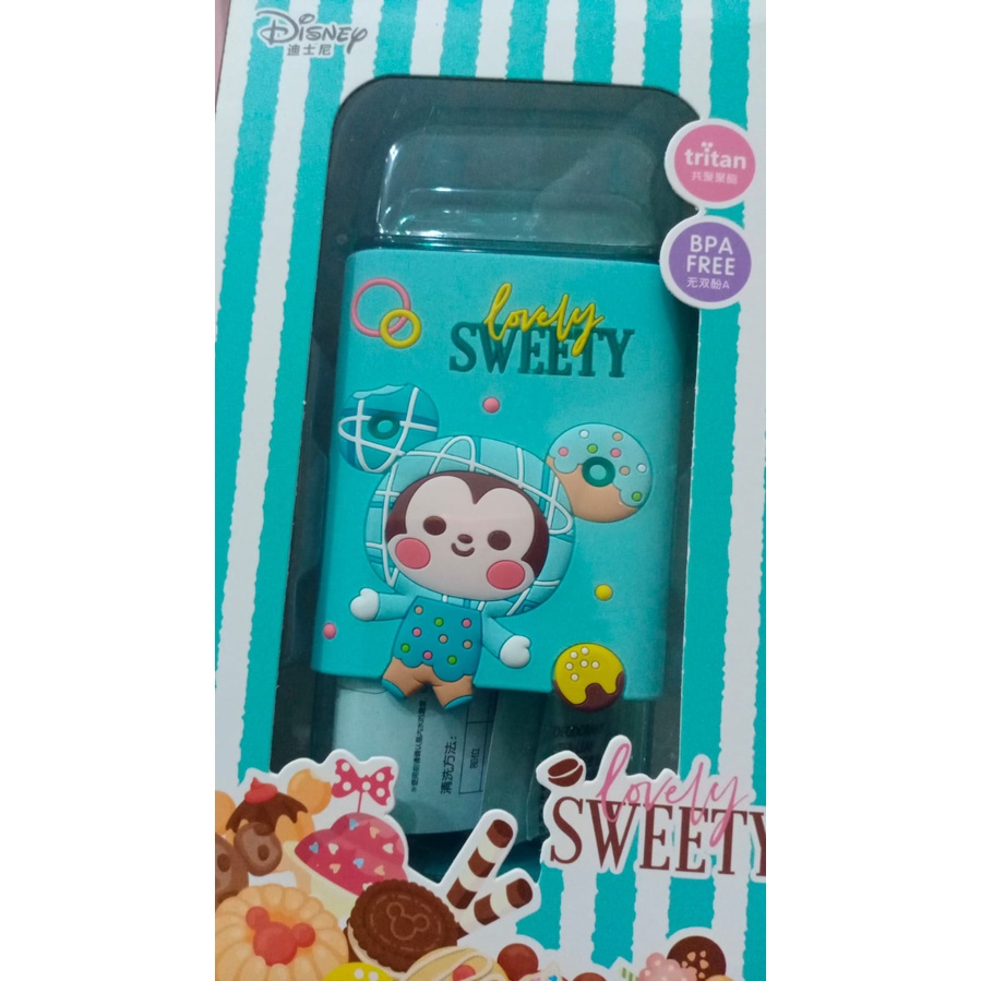 DISNEY Botol Minum Anak Unik dengan tali dan sedotan /  ORIGINAL Disney water bottle Elsa Mickey donald Cars / Botol Minum Anak disney-Sweety Biru