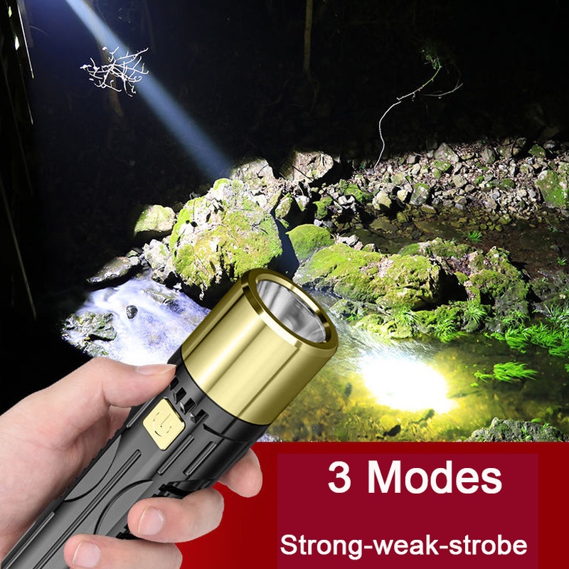 Lampu Senter LED Portable Tahan Lama Dengan USB Rechargeable Untuk Outdoor