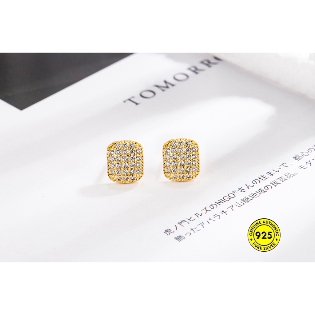 Anting Stud Zircon Mutiara Bentuk Persegi Bahan S925 Silver Gaya Retro Perancis Untuk Wanita