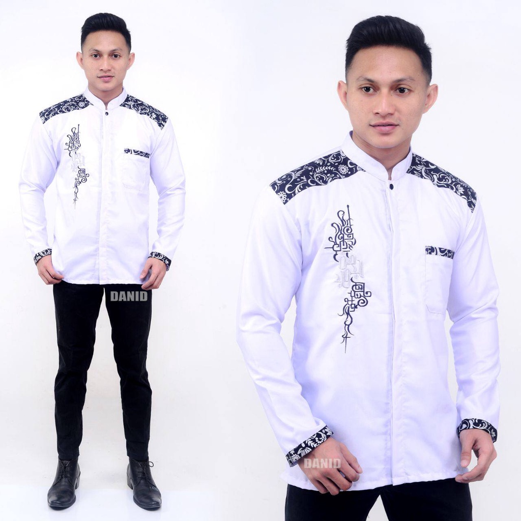 Baju Koko Dewasa Lengan Panjang Petak Putih Polos Los Bordir Modern Terbaru 2022 Bahan Katun Batik Halus Nyerap Keringat