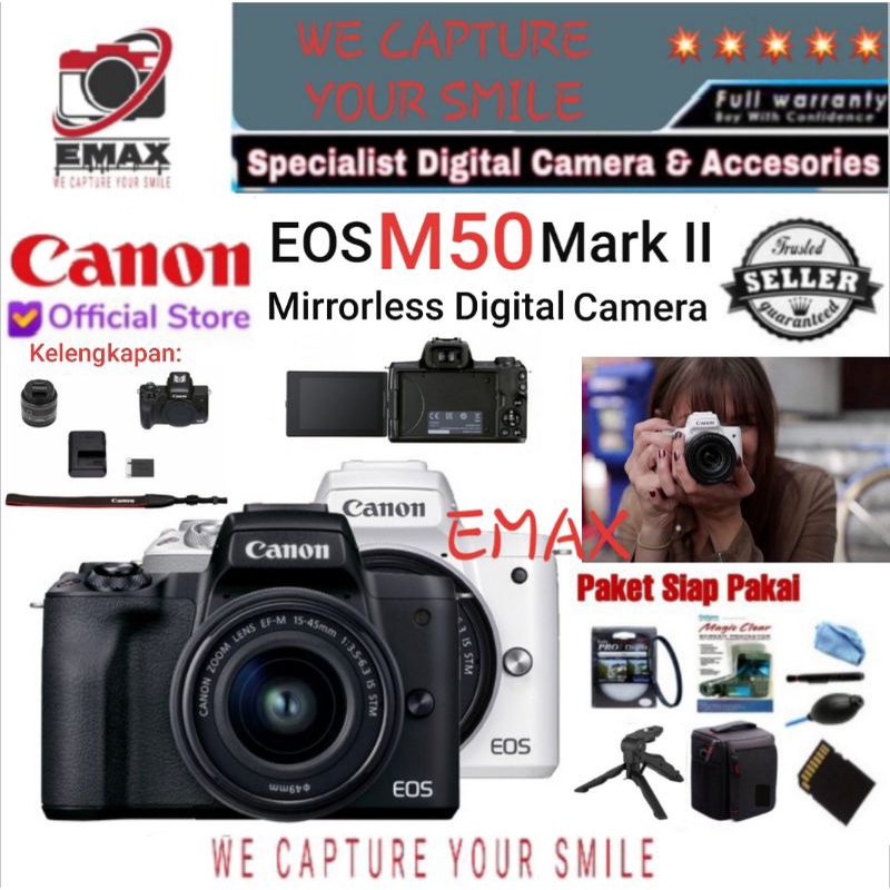CANON EOS M50 Mark II Kit EF-M 15-45mm IS STM Camera Canon M50 mark 2 M50 m2 Kamera Canon M50ii Ori