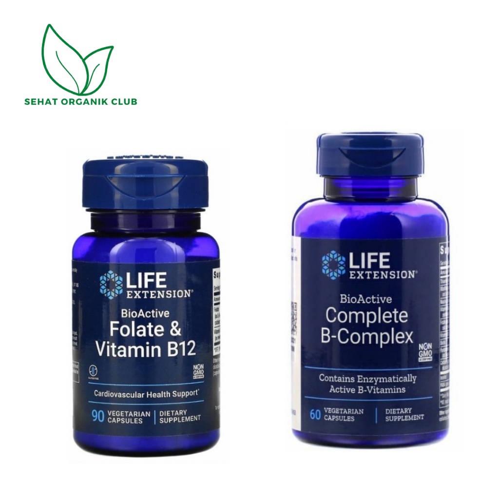 Life Extension BioActive Folate & Vitamin B12 90 Capsul ; BioActive Complete B-Complex 60 Veg Vitami