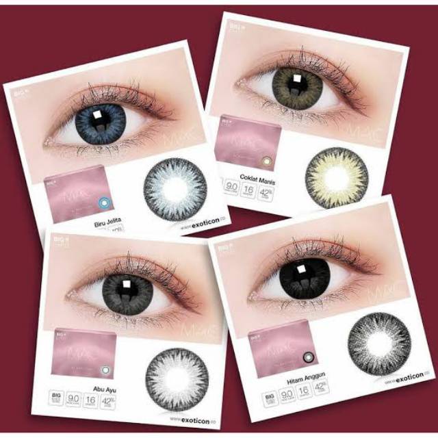 SOFTLENS X2 MAC / NORMAL &amp; MINUS (-0.50 s/d -3.00) BY EXOTICON BIGEYES 16MM / COKLAT ABU BIRU HITAM / Softlen Soflen Soflens