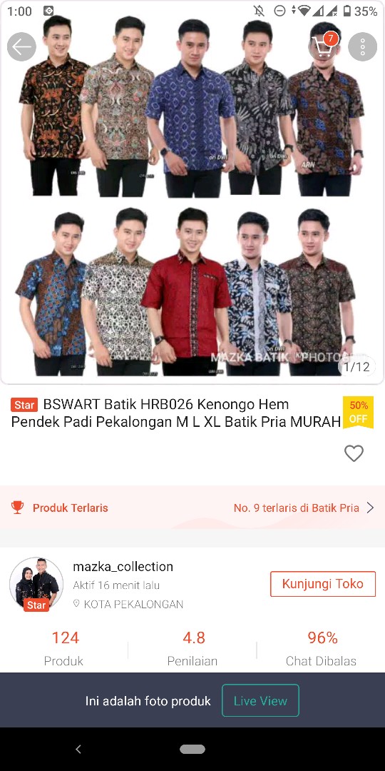 Bswart Batik Hrb026 Kenongo Hem Pendek Padi Pekalongan M L Xl Batik Pria Murah Modern Grosir