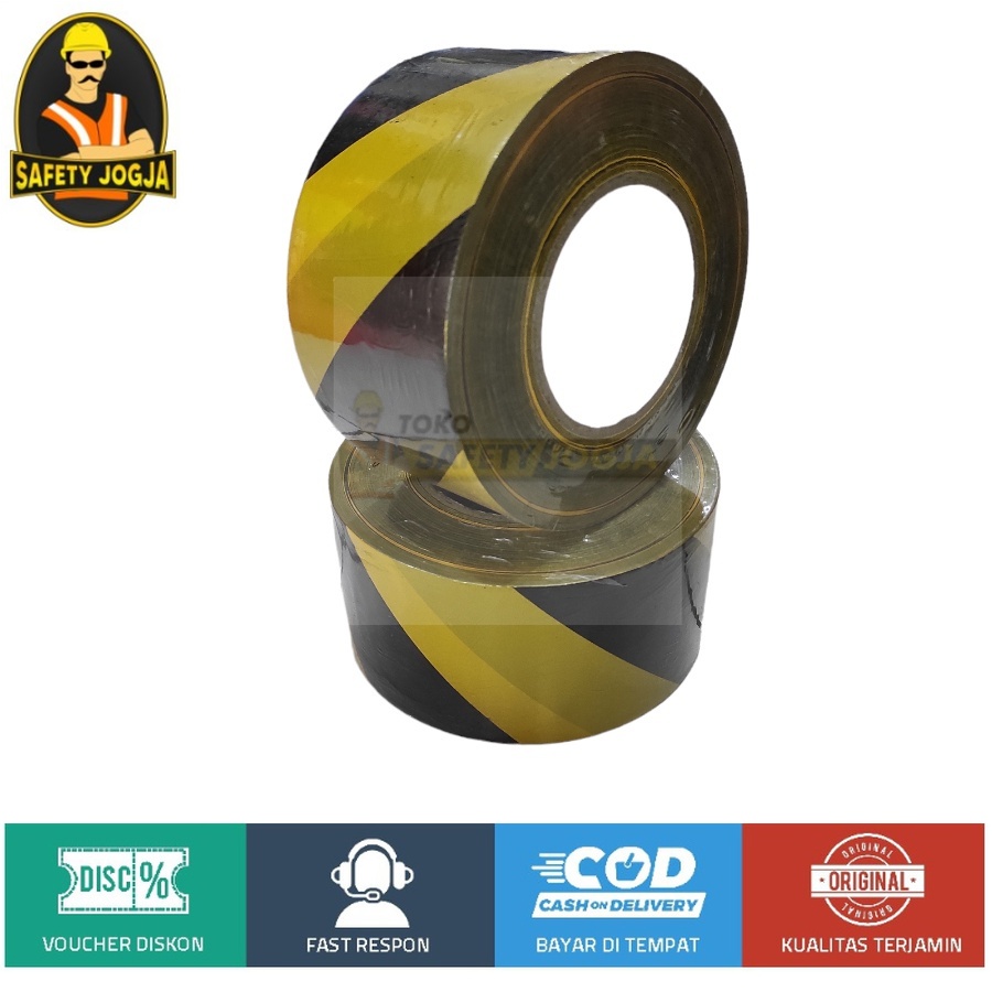 SAFETY BARRICADE POLICE LINE 3INC X 500MTR PER 1ROLL GARIS HITAM KUNING DAN MERAH PUTIH