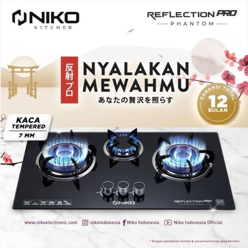 Kompor Tanam Niko / Kompor Gas Niko Reflection Pro Mirror 3 Tungku