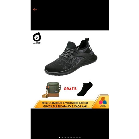 Sepatu Sneaker Ambigo X-Veiligheid Import Gratis Tas Slempang ALLY 888 &amp; Kaos Kaki