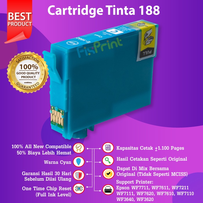 Cartridge Tinta Compatible T188 188 For Printer Epson WF7711 WF7611 WF7211 WF7111 WF7620 WF7610 WF7110 WF3640 WF3620 188n