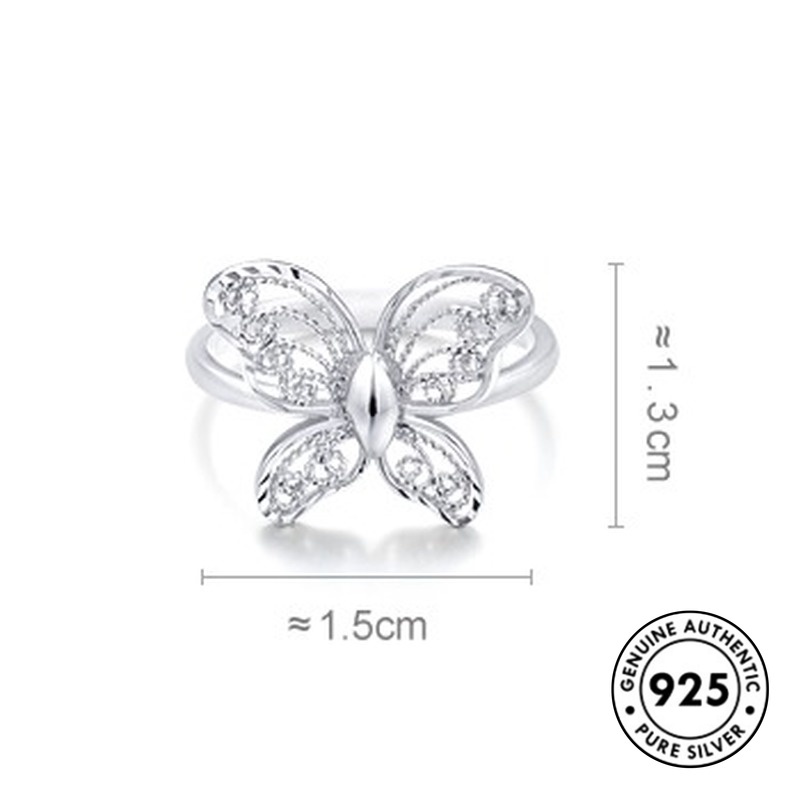 Cincin S925 Silver Model Renda Butterfly Open End Untuk Wanita