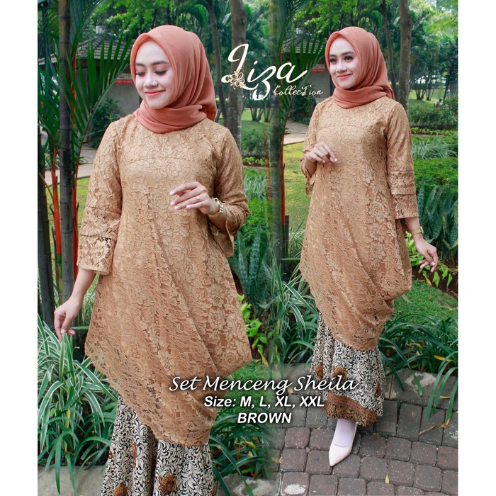 fashion wanita kebaya brokat tunik menceng sheila