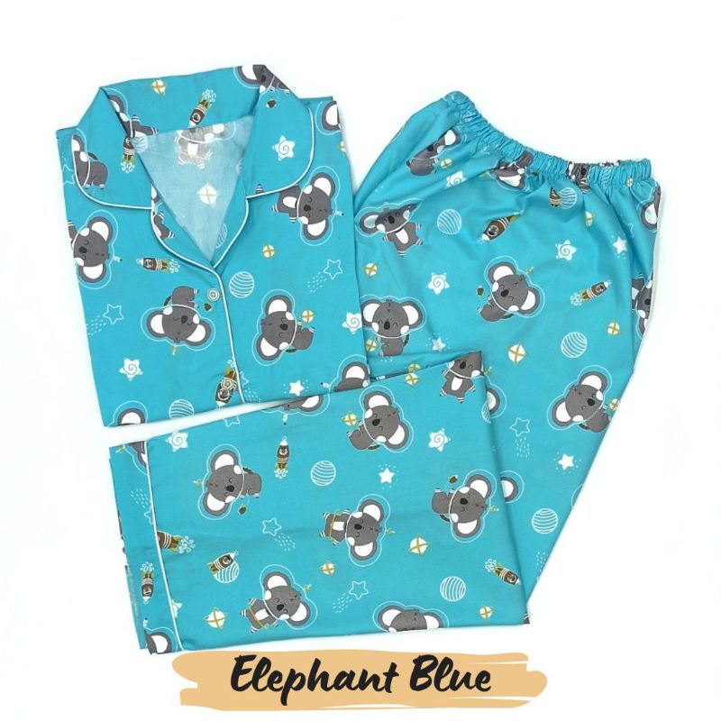 Baju Tidur Wanita | Piyama Wanita Kekinian | Oneset Setelan Wanita Bahan Katun Polymicro Bebas Pilih Motif-Elephant Blue