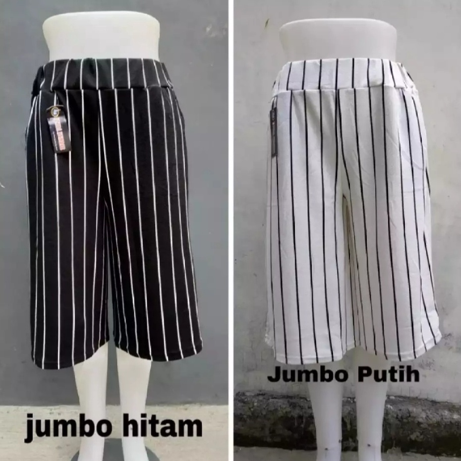 CELANA KULOT WANITA JUMBO / Celana Pendek Motif Salur Bahan Crepe Dewasa