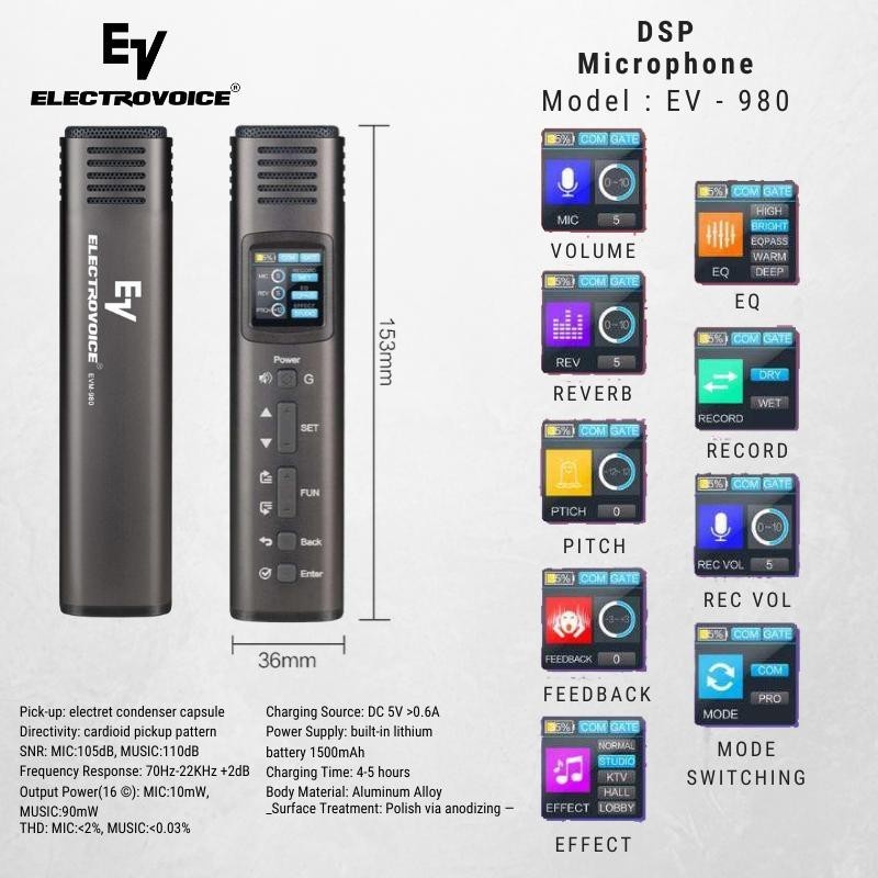 Mic Podcast Electrovoice EV 980 EV-980 EV980 Wireless Microphone