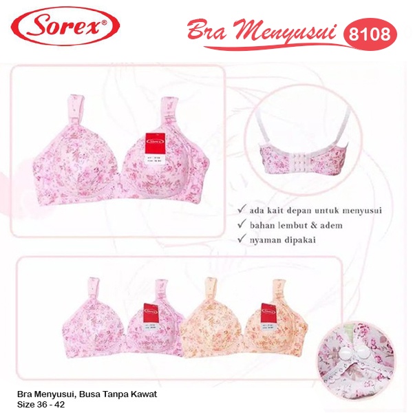 Bra Sorex 8108 BH Wanita Menyusui Busa Tanpa Kawat Kancing Depan