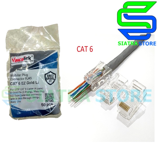 Connector Rj45 UTP Cat6 VASCOLINK EZ Gold isi 50 ANTI GAGAL konektor