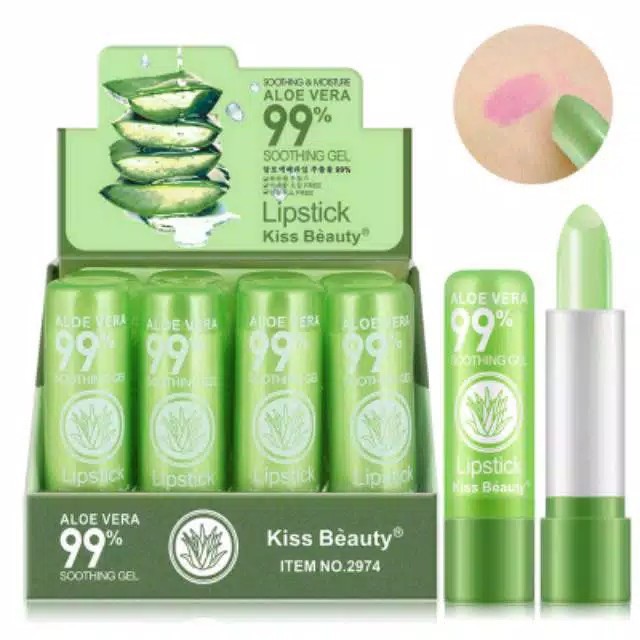 COD 100% Original KISS BEAUTY Pelembab bibir Lipstik aloevera / Pelembab bibir Lidah Buaya