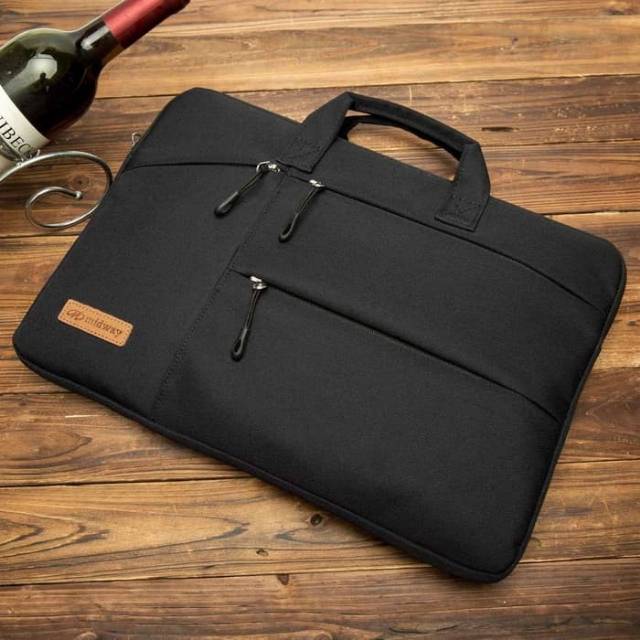 Tas Laptop Midway Black Multi Pocket with Hand Strap 14 inch