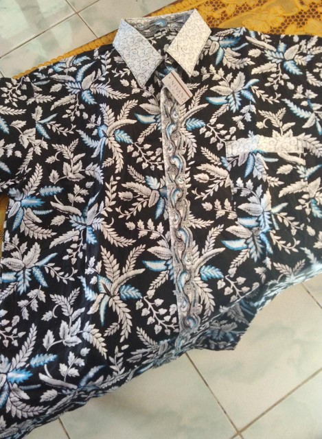 Nivana - Couple Atasan Ayah Anak Ibu Batik Blarak Biru Sarimbit Seragam Keluarga Kantor