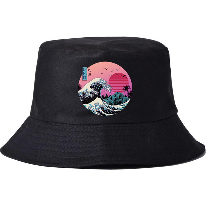 Topi Pantai anime Jepang Surfing Motif Kucing Surfing Rekreasi fisherman hat outdoor sun visor bucket hat man Fashion Topi Pantai Wanita