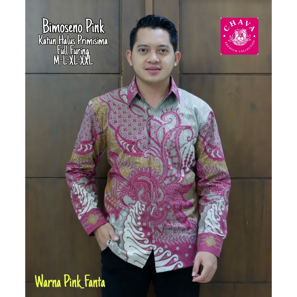 Kemeja Batik Pria Lengan Panjang Batik Panjang Warna Pink Batik Warna Fanta Batik Furing Bimoseno