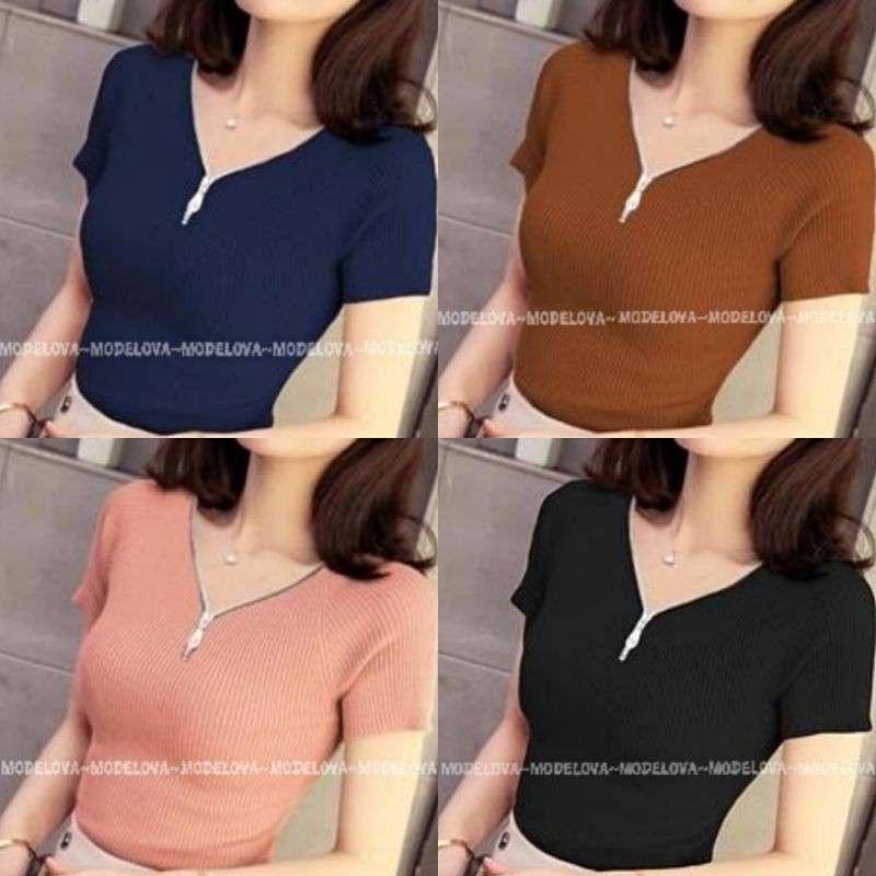 MDLV ~ BG V SLETING LENGAN PENDEK // BAJU RAJUT // FASHION WANITA