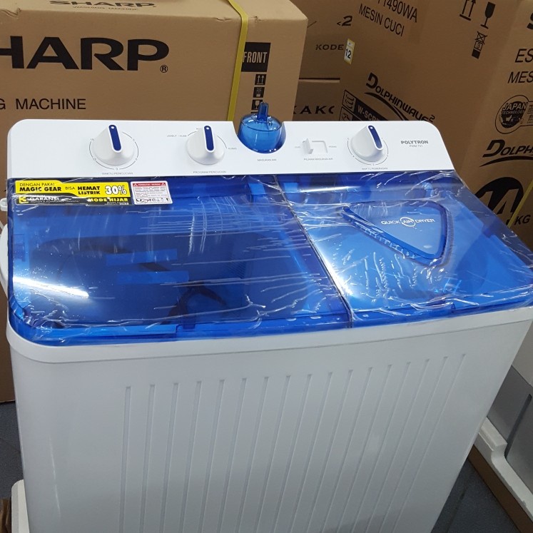 Mesin Cuci Polytron PWM 801 R B Merah Biru 8 kg TUTUP TRANSPARAN