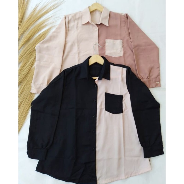 Kemeja Wanita Polos Two Tone || Blouse Two Tone