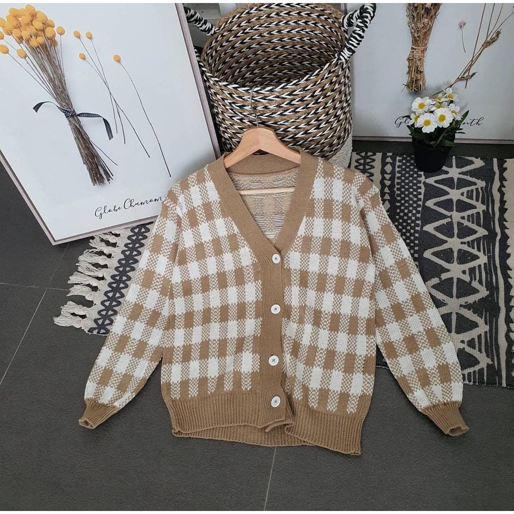 Vallina Plaid Knit Cardigan | Outer Rajut Kotak Kardigan Muslim Wanita Korean Style/BEST SELLER CARDIGAN KOTAK/RAJUT CATUR/CARDI KEKINIAN/KOTAK CARDIE RAJUT Outerwear Cardigan Rajut Helen Premium OOTD Remaja/AZARA SQUARE CARDI / Korean square cardy/ Outer