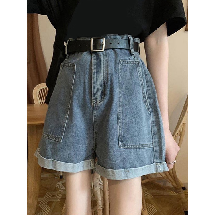 New Biru Celana Pendek Wanita Korea Style Short Jeans Fashion Kurus Celana Jean