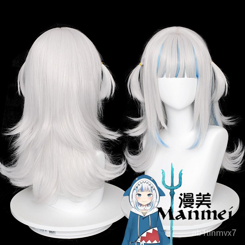 【MPID】ManMei Gawr Gura Anime Hololive Cosplay Wig Synthetic Hair Halloween Wigs Peruca Adult Props E