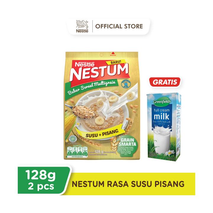 Nestle Nestum Susu + Pisang 128 gr x 2 pcs - Free Greenfields Full Cream 1000 ml