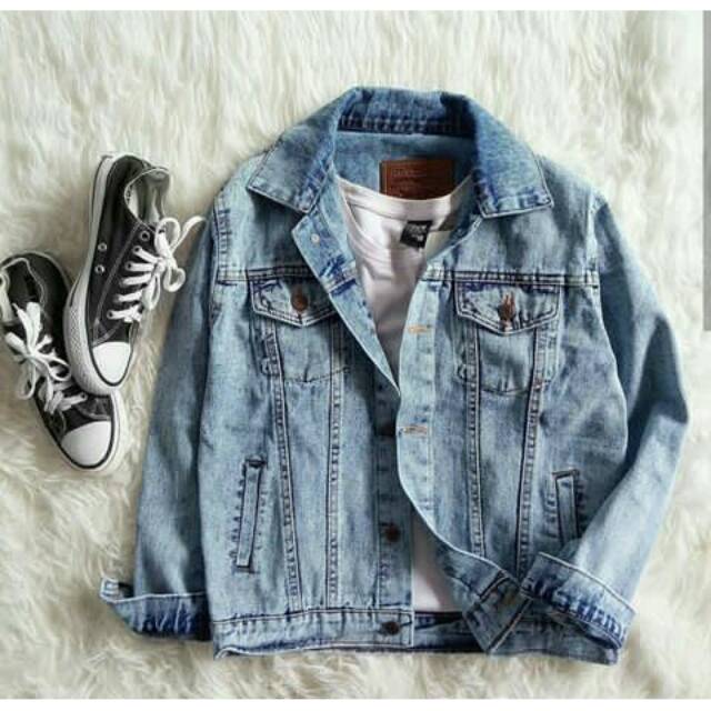 Jaket Jeans Cewek Cowok Sandwash Blue