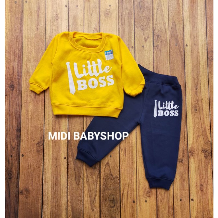 Setelan Jaket Bayi 1 - 2 Tahun / Setelan Sweater Bayi Motif Little Bos Halus dan Hangat