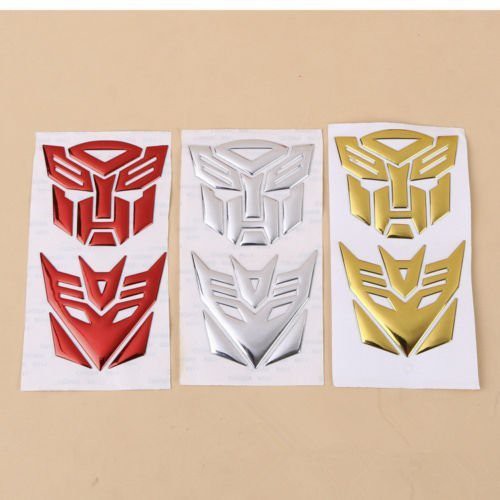 Stiker 3D transformers 1 set Autobot Decipticon Merah Silver Gold