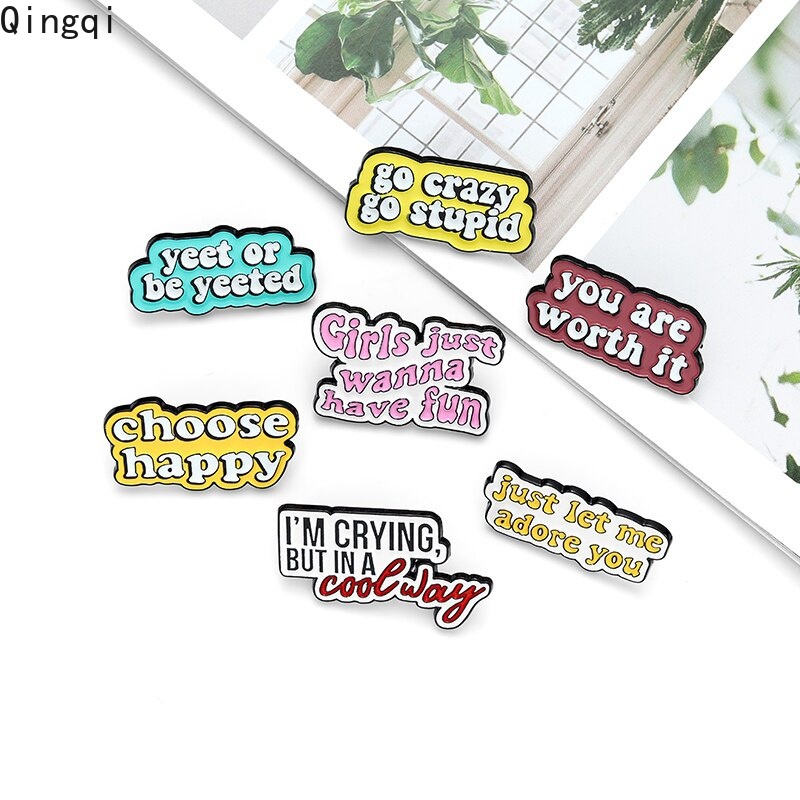 Bros Pin Enamel Desain Kutipan Choose Happy You Are Worth It Untuk Kerah Kemeja Denim