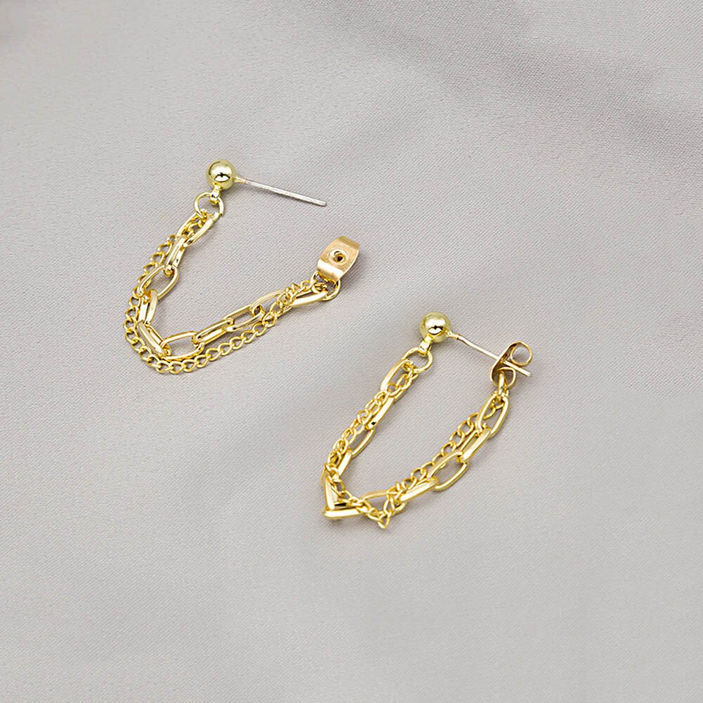 Anting Stud Rantai Panjang Bahan Logam Warna Emas Perak Untuk Wanita