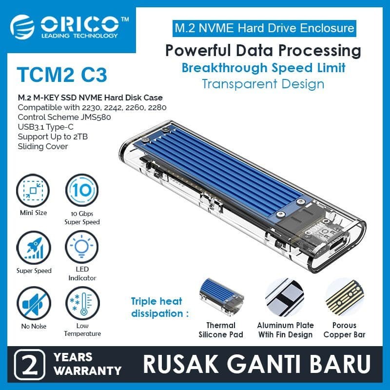 ORICO M2 NVMe M.2 SSD Enclosure (10Gbps) - TCM2-C3