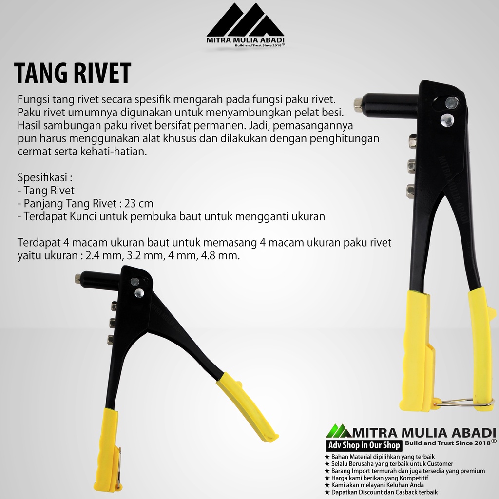 Tang Rivet - Hand Rivet 2.4 - 4.8 mm - Tembakan Paku Rivet