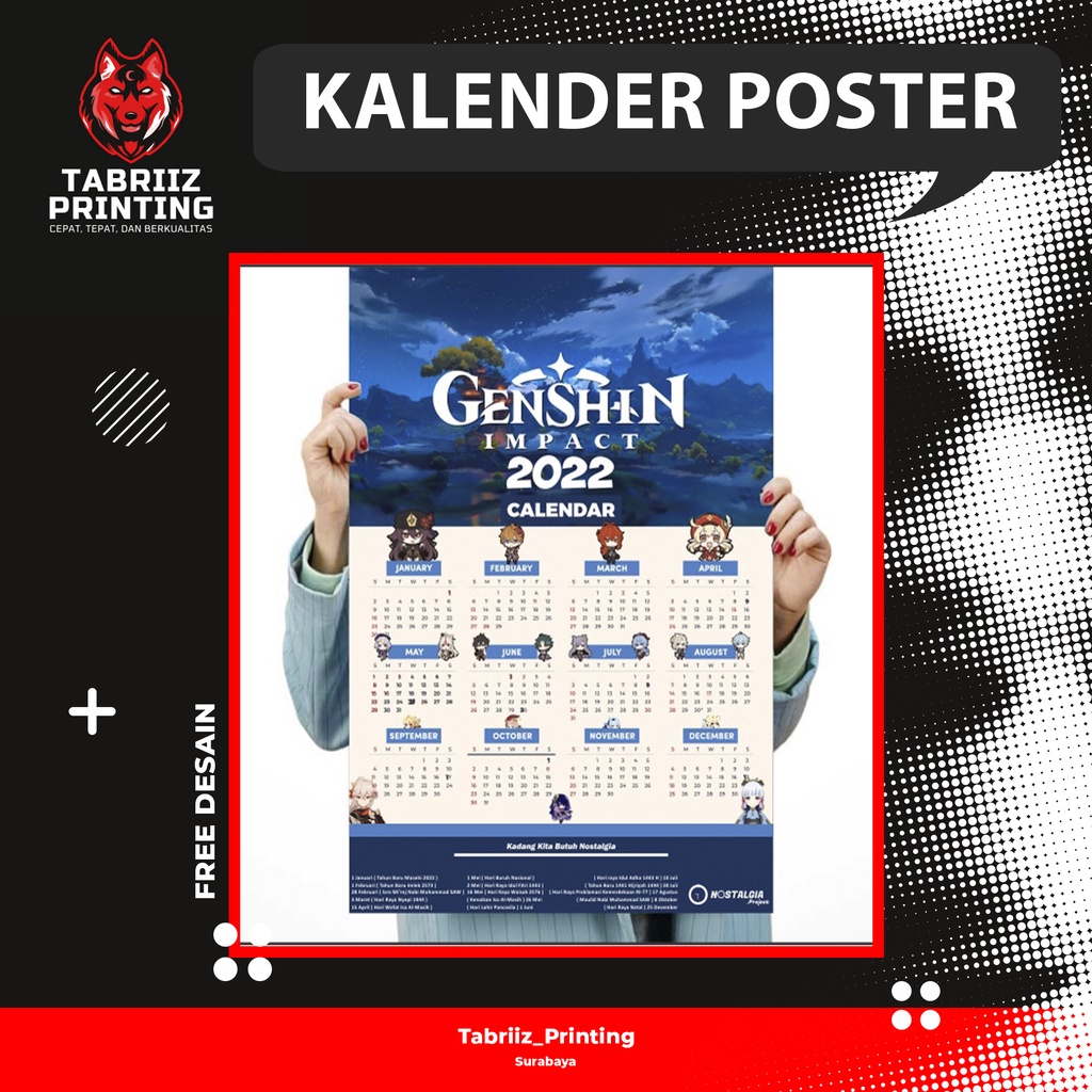 

[TABRIIZ PRINTING] Kalender Poster 2022 A3/ Kalender Dinding Poster/ Kalender Dinding Surabaya