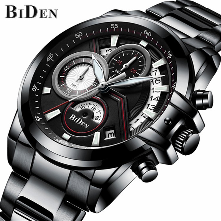 JAM TANGAN PRIA BIDEN 0083 3 DIAL WATCH CHRONO BISNIS TALI RANTAI STAINLESS STEEL TAHAN AIR QUARTZ