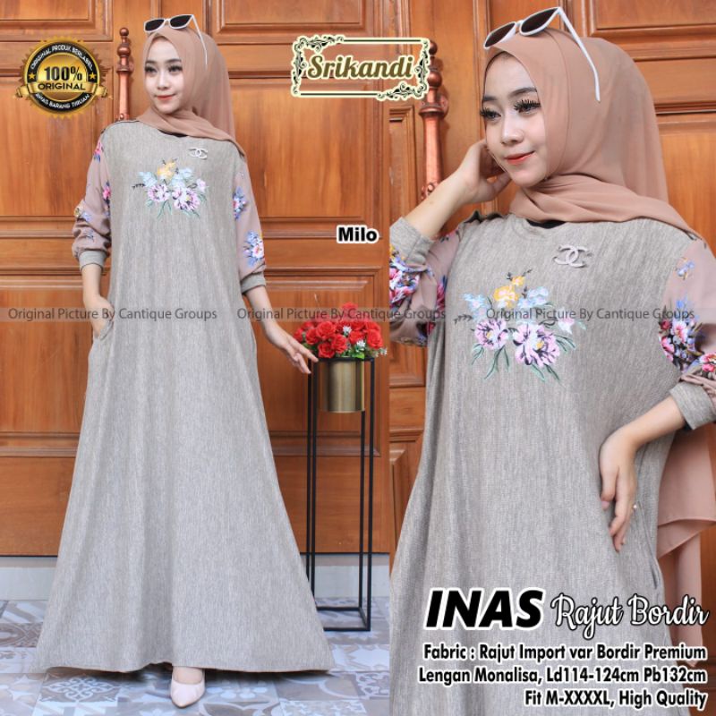 Inas Rajut Bordir Fashion Muslim Wanita Gamis Jumbo Fab Rajut Import Variasi Bordir Premium