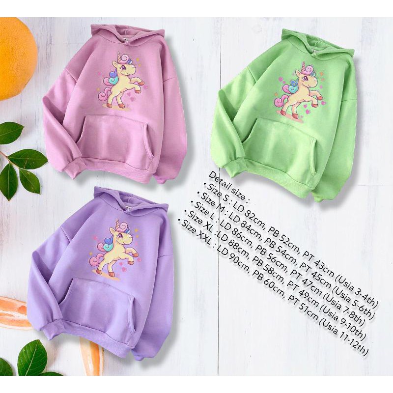 Sweater Hoodie Anak Laki-laki/Perempuan Usia 4-13 Tahun Hoodie Anak Motif Gambar Unicorn Bahan Tebal Premium