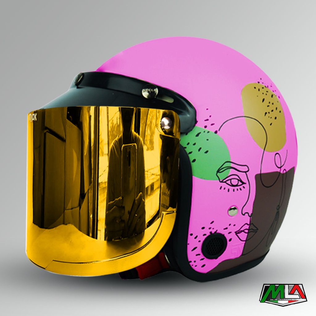 HELM BOGO DEWASA MOTIF WANITA FACETATIC KUALITAS PREMIUM KACA DATAR GOLD/BLUE/SILVER/PELANGI INJAK MURAH COD