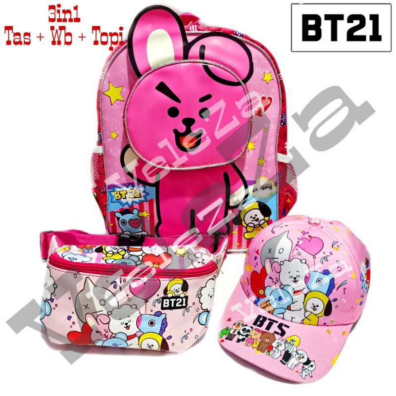 Tas ransel anak kpop karakter 3in1 - tas + waistbag + topi - tas anak