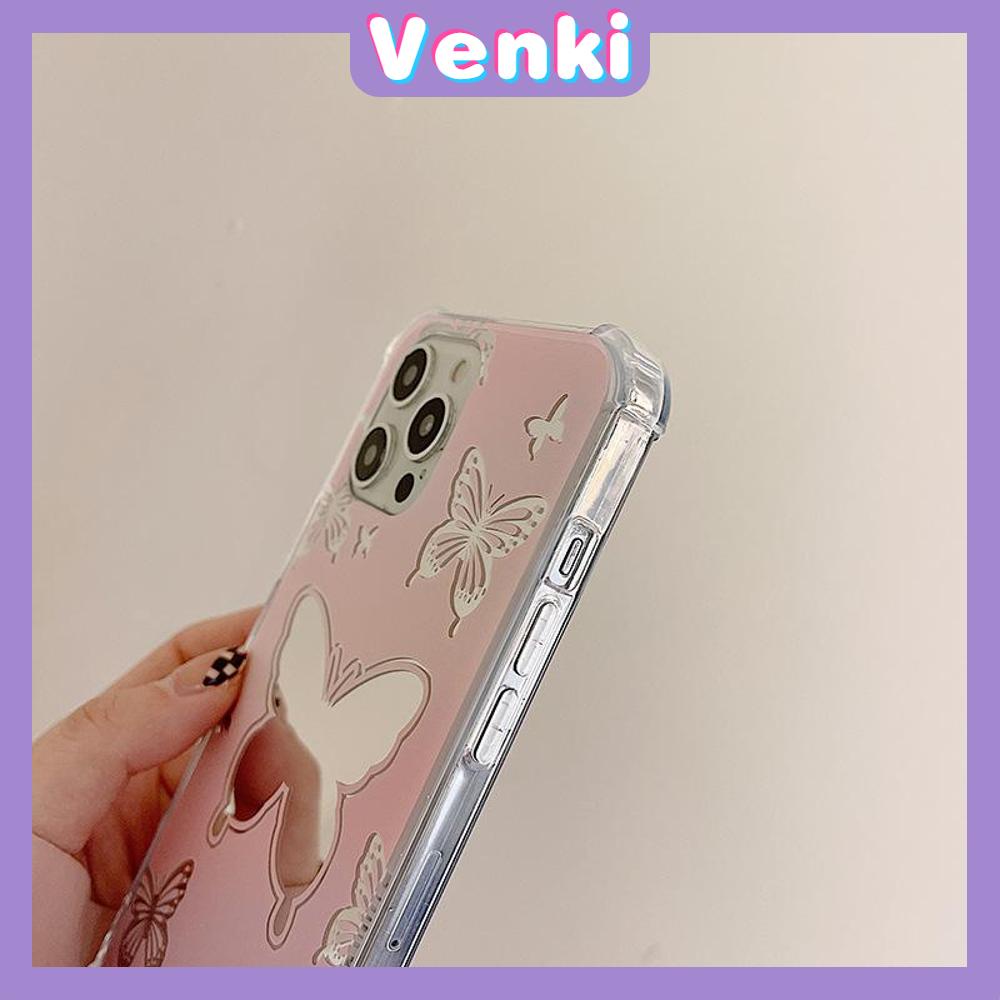 iPhone Case Acrylic HD Mirror Laser Airbag Shockproof Protection Camera Cute Pink Butterfly Compatible For iPhone 11 iPhone 13 Pro Max iPhone 12 Pro Max iPhone 7 Plus iPhone xr xs