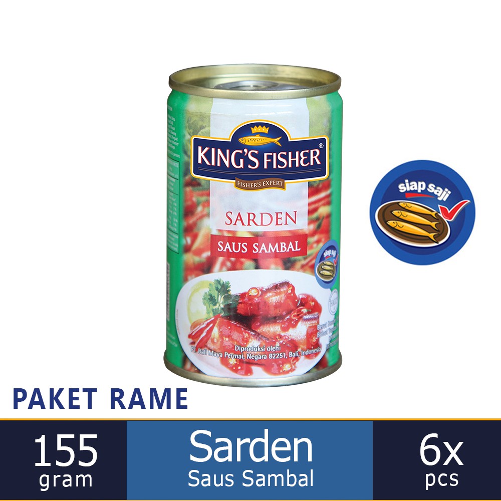 

MyHomey Paket 6 pcs Kings Fisher Sarden mini saus sambal Makanan Kaleng 155g kings fisher